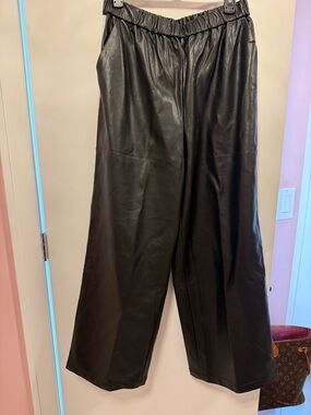 Maeve Black Faux-Leather Wide Leg Trousers